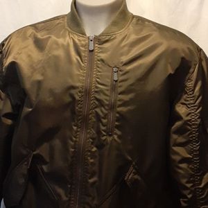 CSG Mens Large Bomber Jacket Olive Moto Quilted Nylon Champs